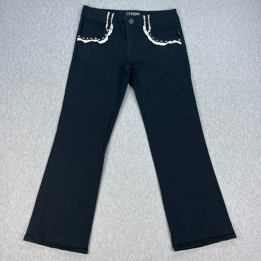 Tripp NYC Flare Pants Womens 13 (34x32) Black Bootcut Goth Lace Metal Whimsygoth